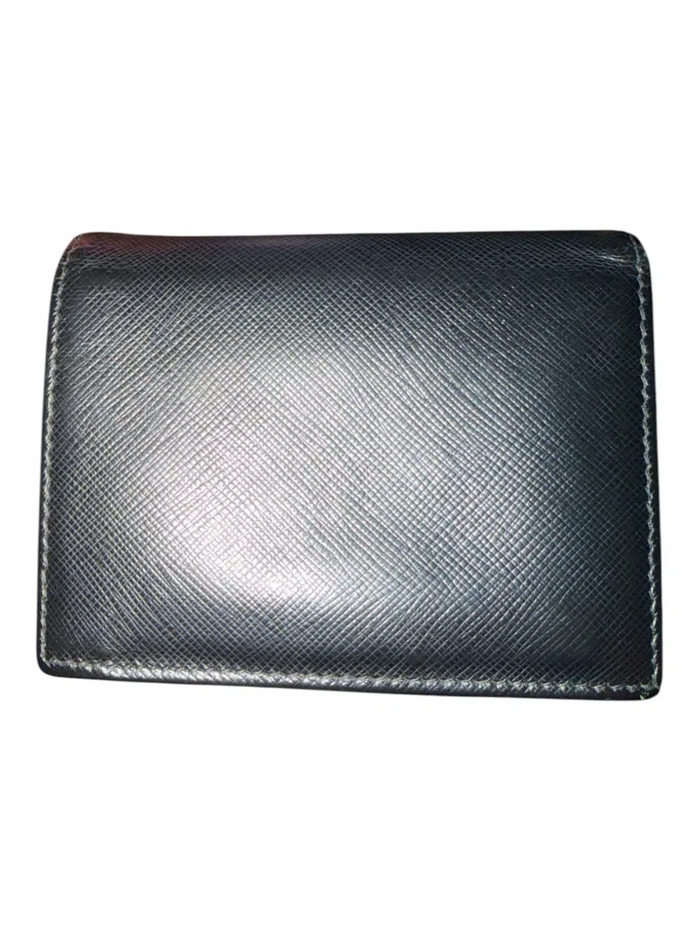 PRADA Black Saffiano Leather Bi-Fold Compact Wallet Gold Logo